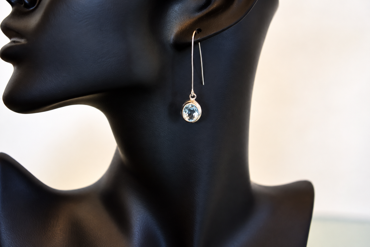 Minimalist Sky Blue Topaz Drop Earrings