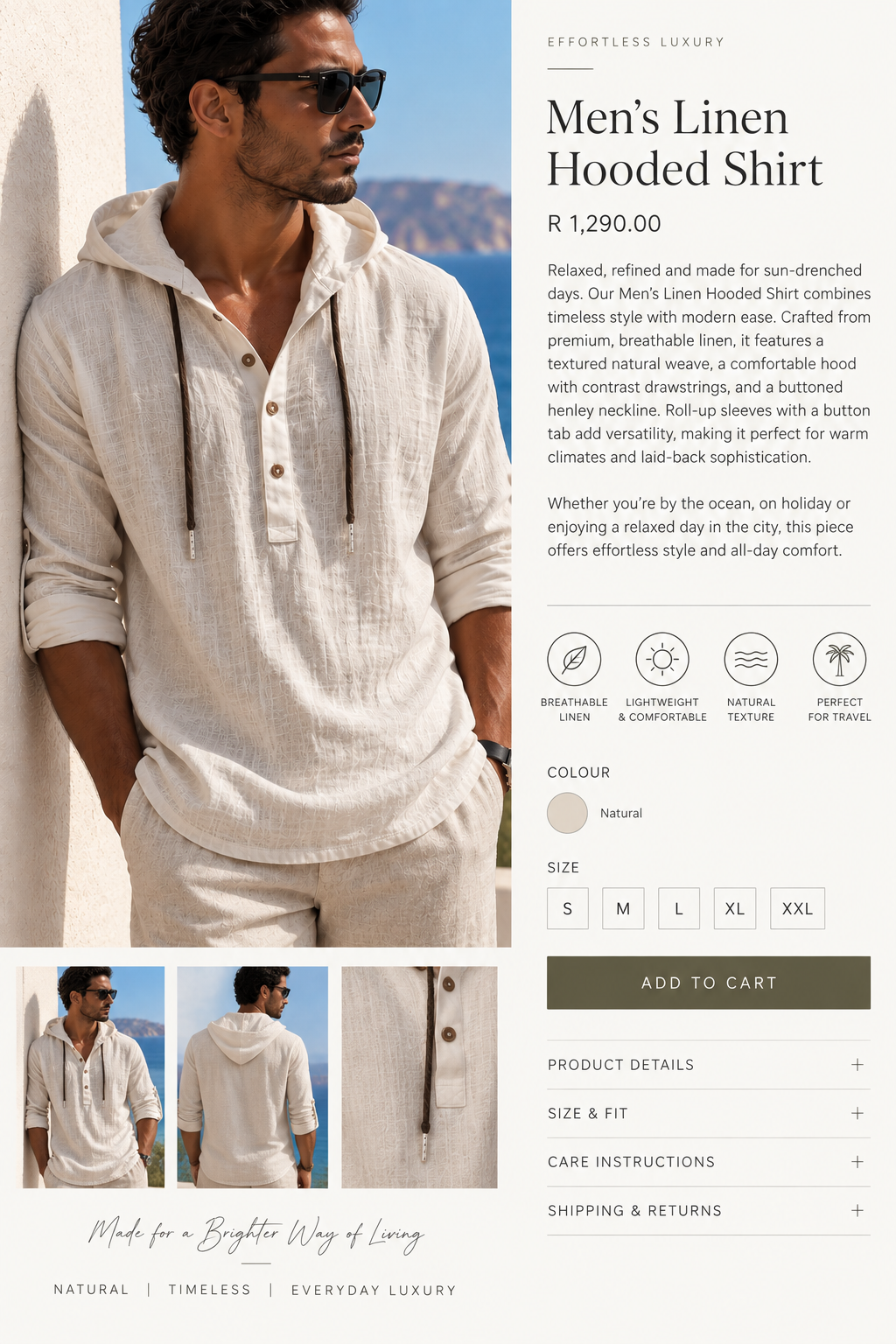 Men's Linen Hooded Shirt (100% Linen)