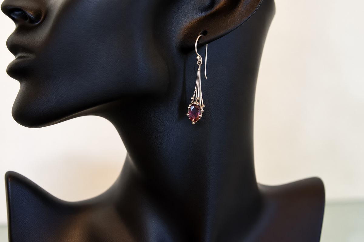 Fire Tassel Garnet Earrings