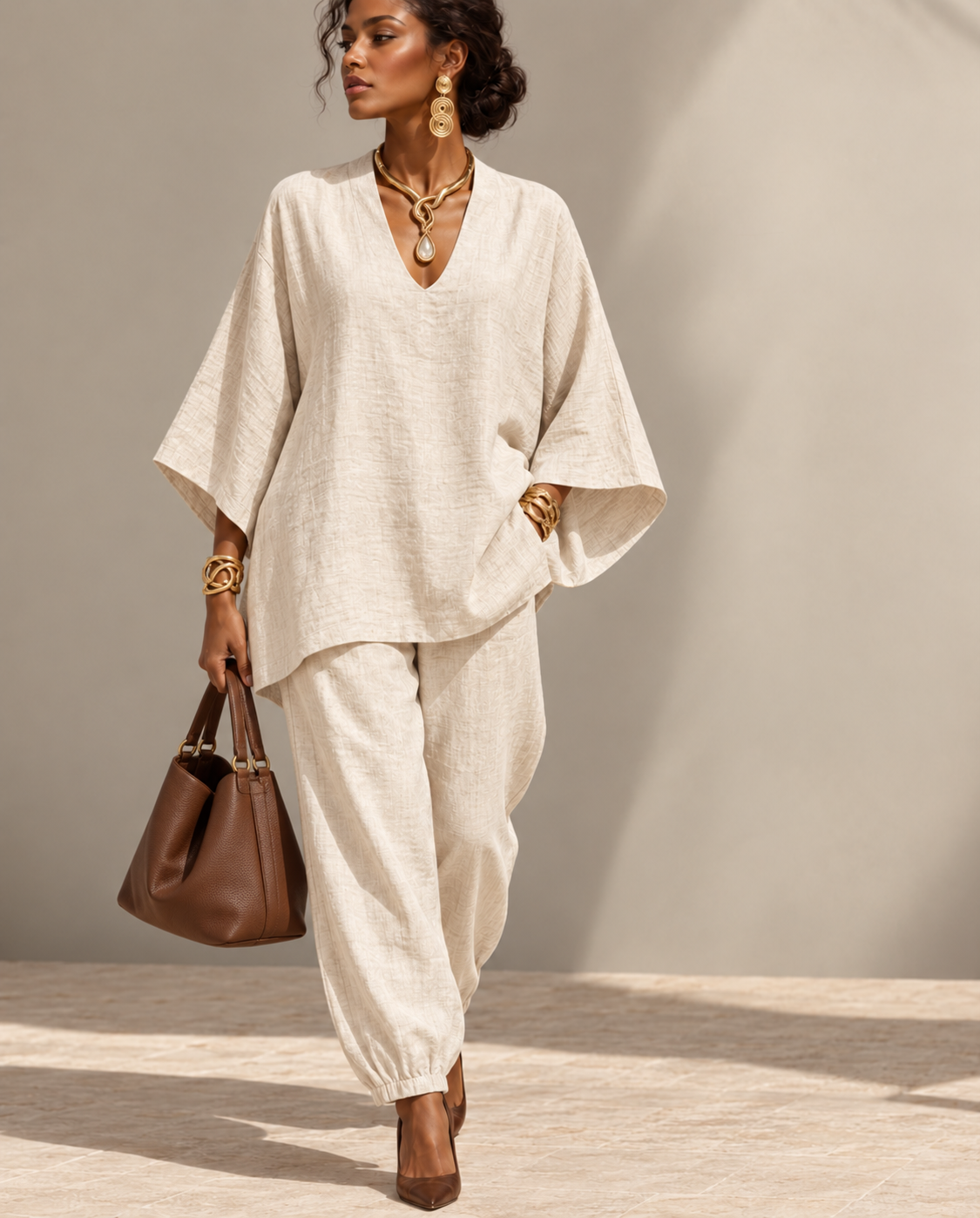 Natural Linen Relaxed Two-Piece Set (100% Linen)