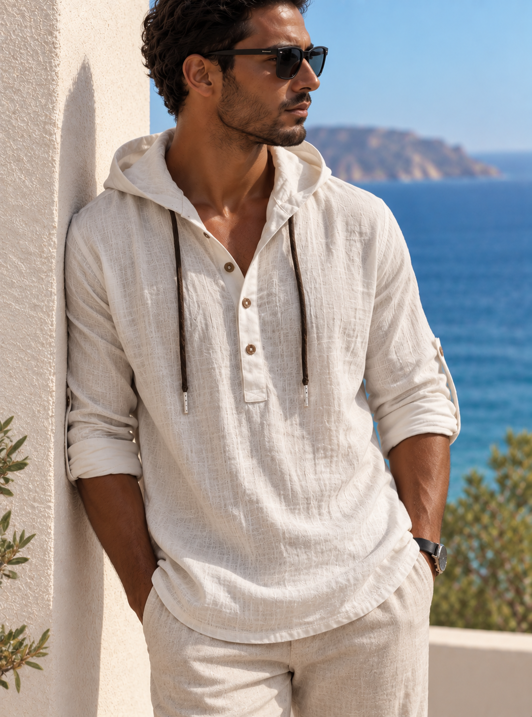 Men's Linen Hooded Shirt (100% Linen)