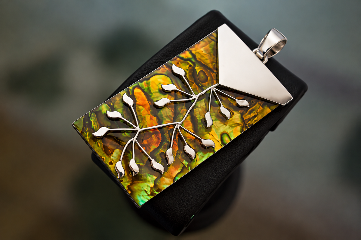Golden Abalone Botanical Pendant