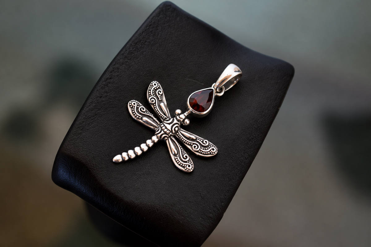 Dragonfly Garnet Pendant