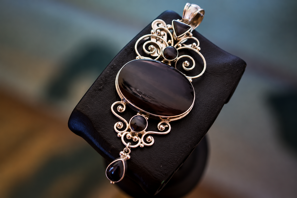 Ornate Black Sea Shell Filigree Pendant
