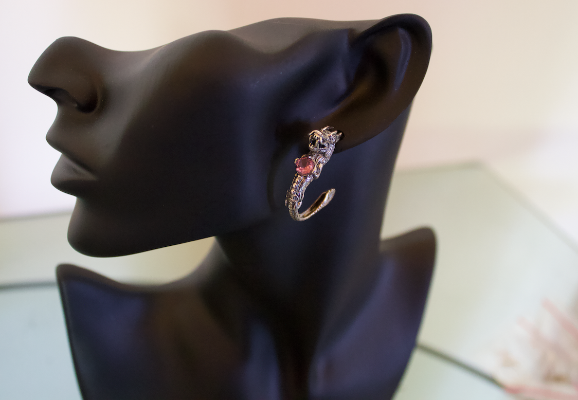 The Naga Dragon Pink Tourmaline Hoop Earrings