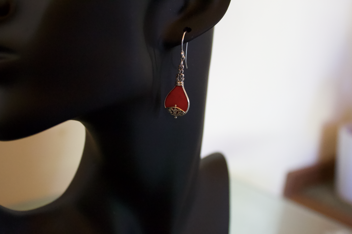 Crimson Shell Filigree Earrings