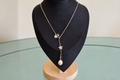 Turtle Charm Lariat Necklace with Freshwater Pearl