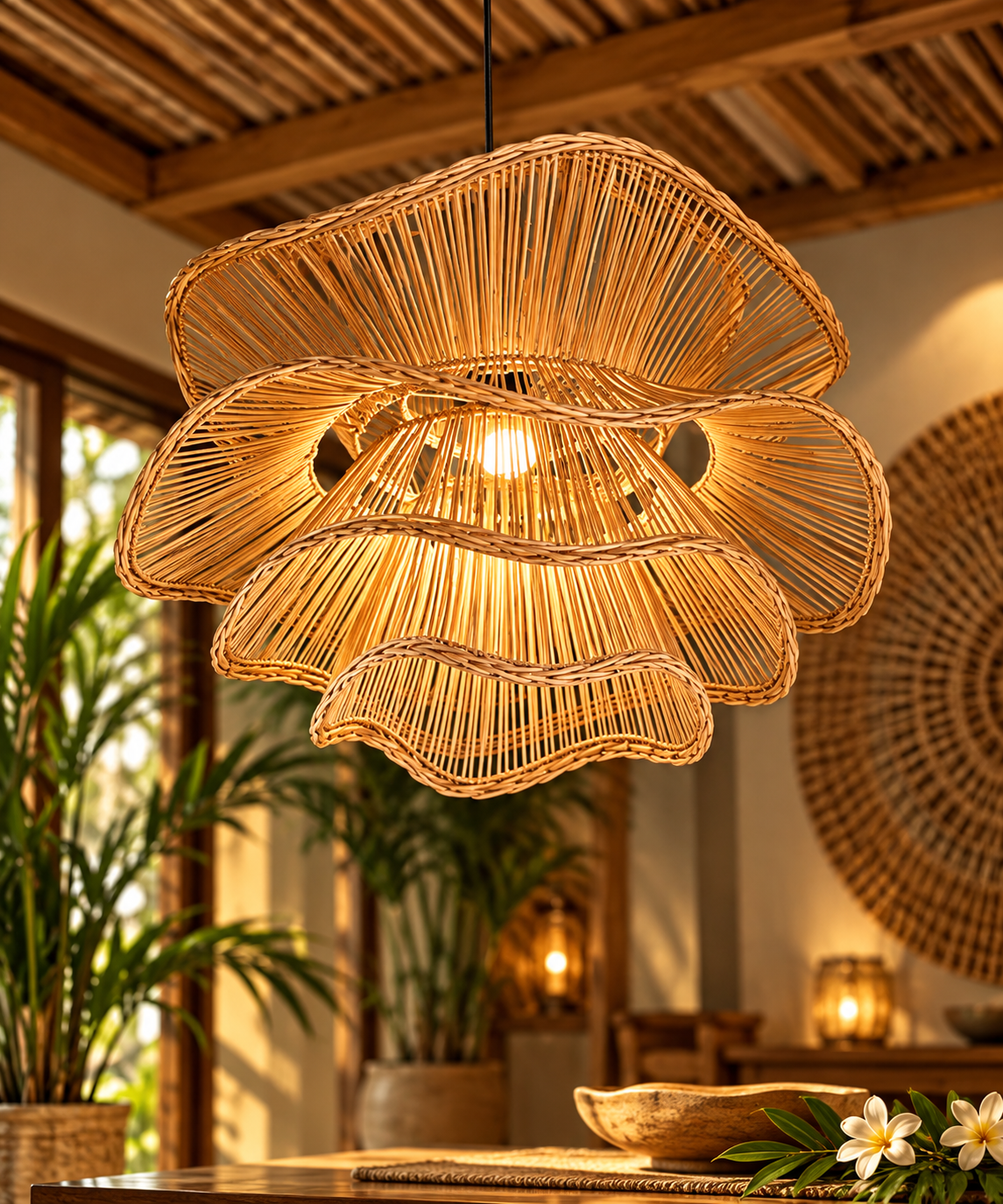Sculptural Rattan Hanging Lamp